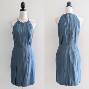 NWT Ann Taylor Silk Pleated Halter Dress In Blue Sz 6
